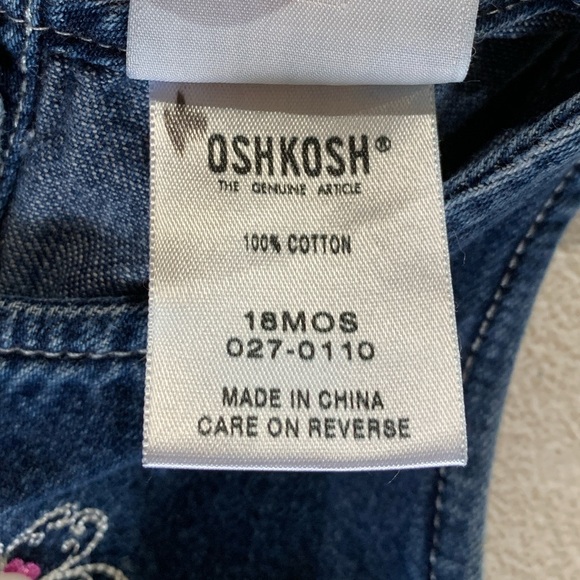 Oshkosh Ruffled Bubble Overalls Blue Jean Denim Jumpsuit Embroidered Flowers 18M - Picture 2 of 10